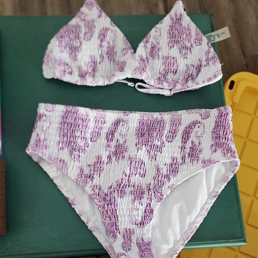 Chic Purple and White Kids Swim Bikini